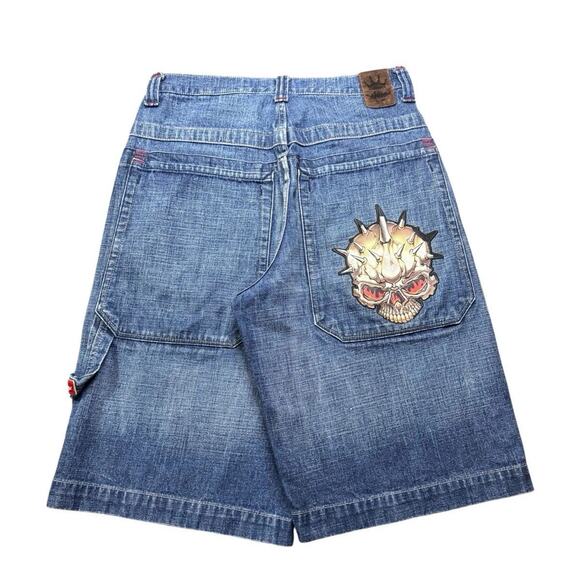 Vintage JNCO Jeans Jorts Skull Logo, 30 Waist, 12" Inseam, Rare Y2k Skater - Picture 1 of 15